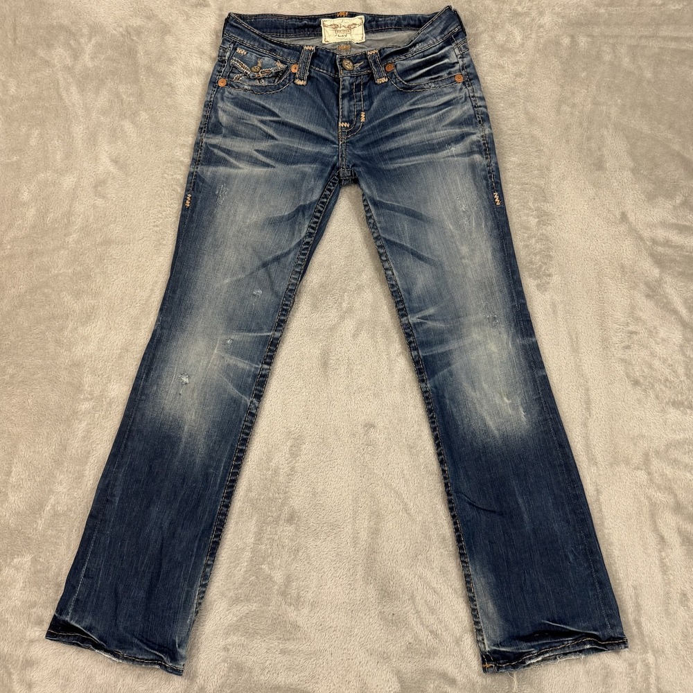Big Star LIV Jeans Womens 28R Blue Low Rise Bootcut Y2K Distressed Stretch Denim